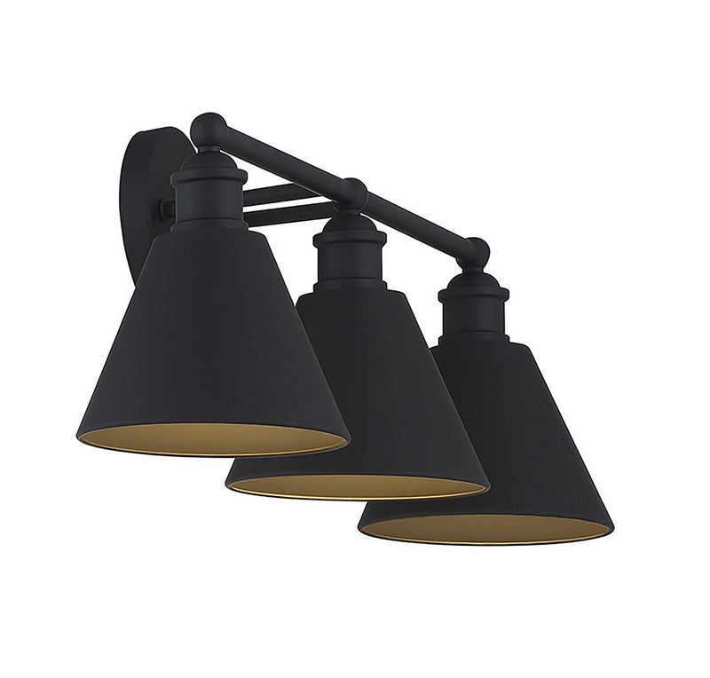 Meridian M80064MBK Three Light Bathroom Vanity Light, Matte Black