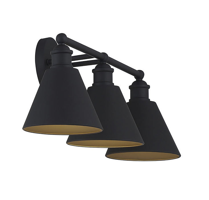 Meridian M80064MBK Three Light Bathroom Vanity Light, Matte Black
