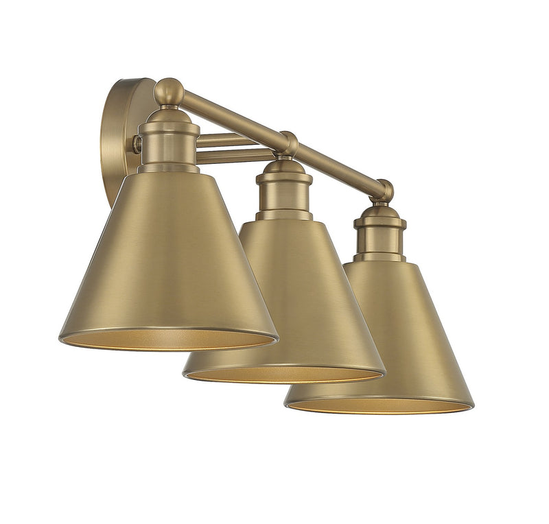 Meridian M80064NB Three Light Bathroom Vanity Light, Natural Brass