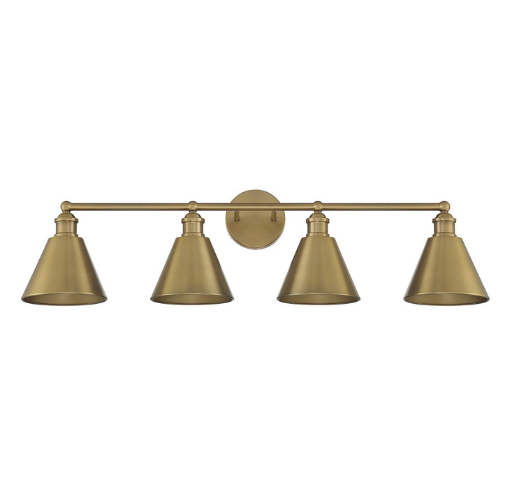 Meridian M80065NB Four Light Bathroom Vanity Light, Natural Brass