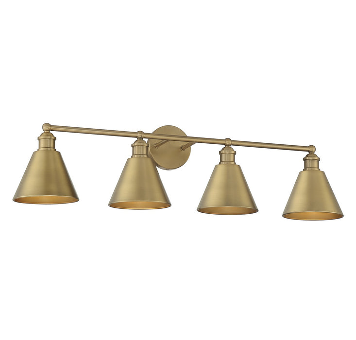 Meridian M80065NB Four Light Bathroom Vanity Light, Natural Brass