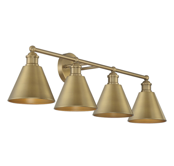Meridian M80065NB Four Light Bathroom Vanity Light, Natural Brass
