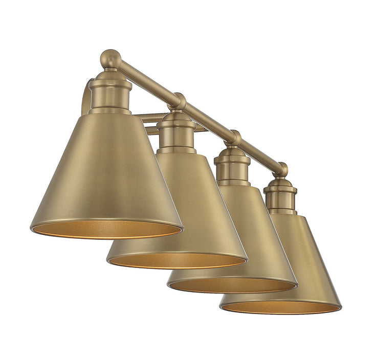 Meridian M80065NB Four Light Bathroom Vanity Light, Natural Brass