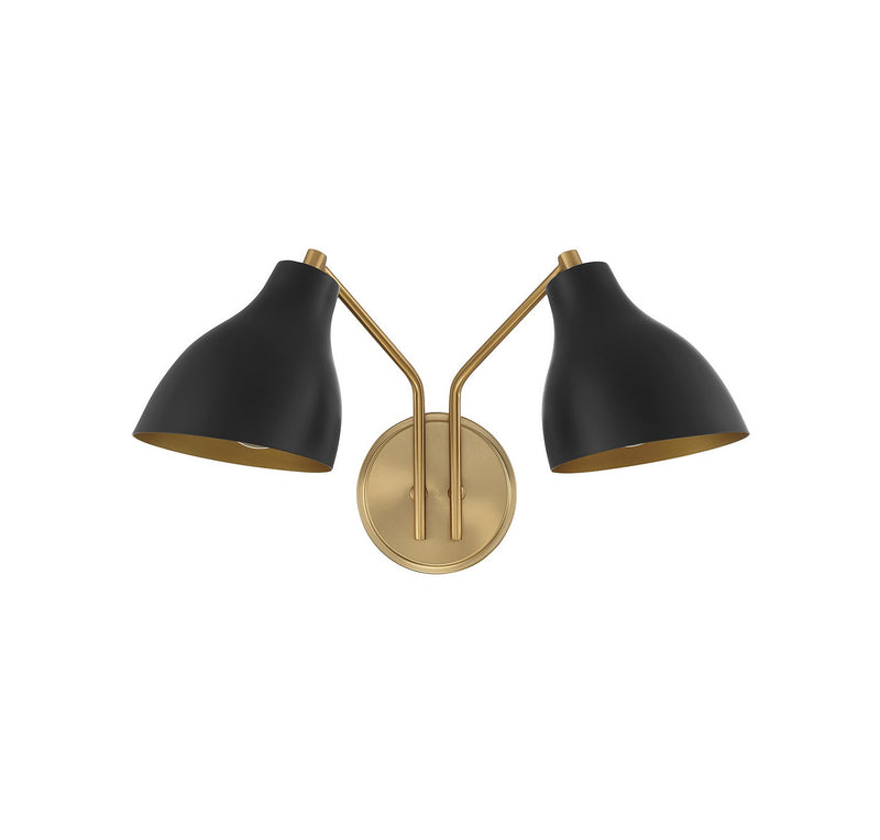 Meridian M90075MBKNB Two Light Wall Sconce, Matte Black with Natural Brass