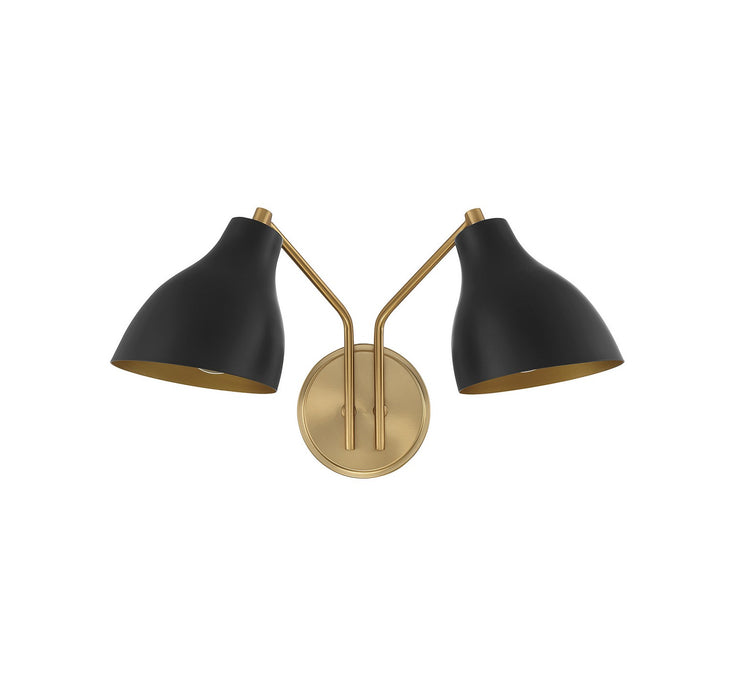 Meridian M90075MBKNB Two Light Wall Sconce, Matte Black with Natural Brass