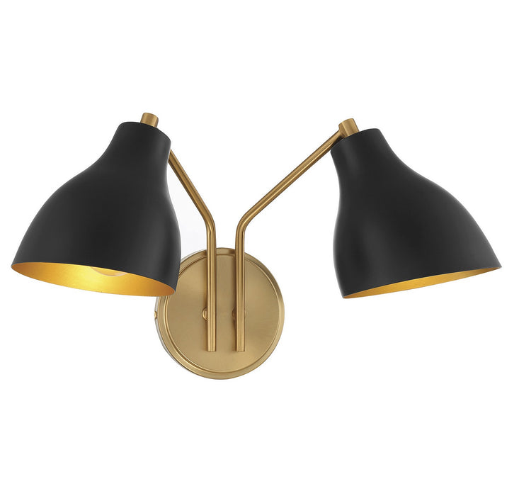 Meridian M90075MBKNB Two Light Wall Sconce, Matte Black with Natural Brass