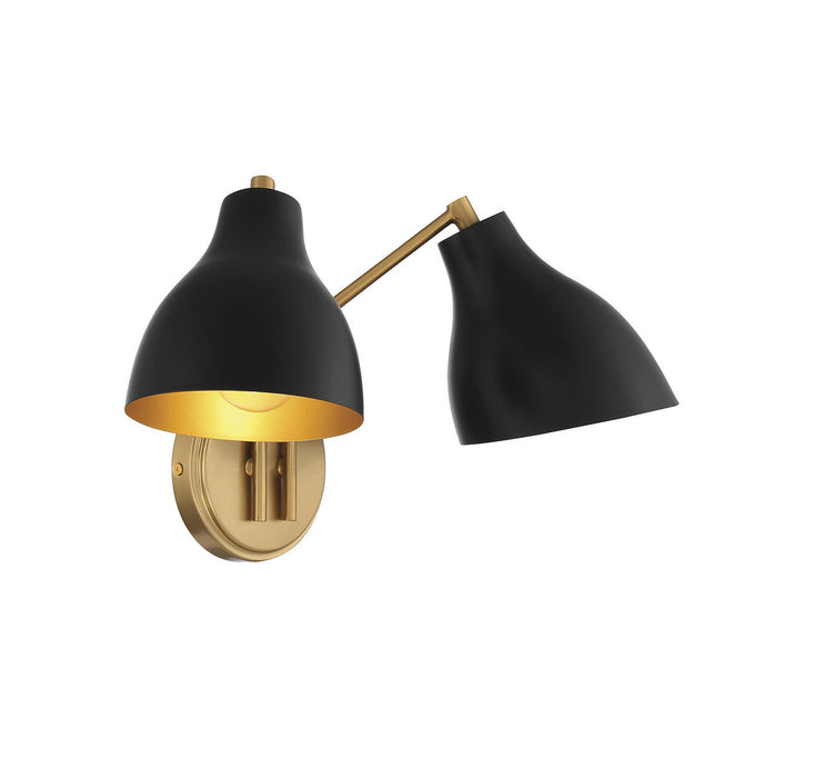 Meridian M90075MBKNB Two Light Wall Sconce, Matte Black with Natural Brass