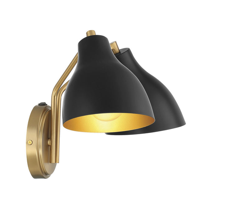 Meridian M90075MBKNB Two Light Wall Sconce, Matte Black with Natural Brass