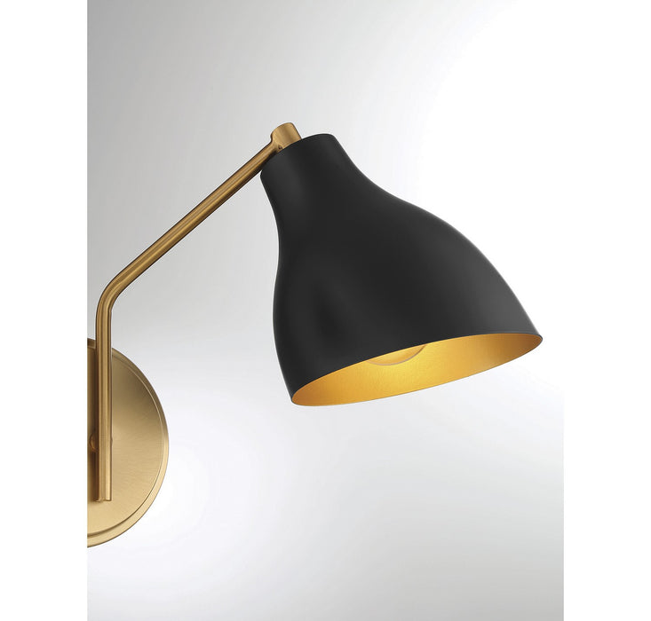 Meridian M90075MBKNB Two Light Wall Sconce, Matte Black with Natural Brass