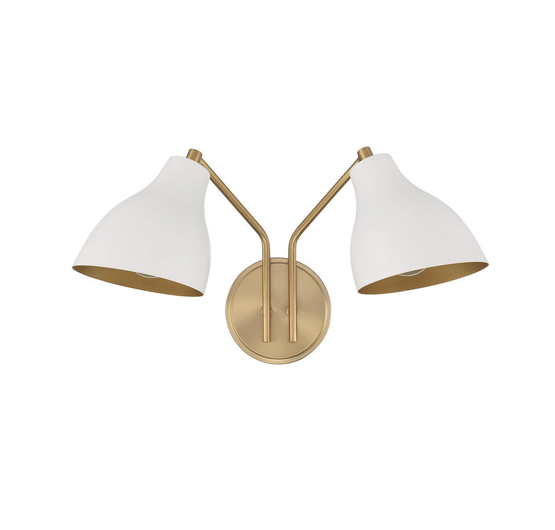 Meridian M90075WHNB Two Light Wall Sconce, White with Natural Brass