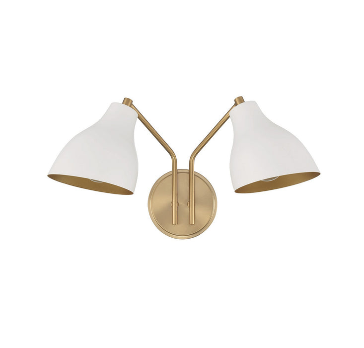 Meridian M90075WHNB Two Light Wall Sconce, White with Natural Brass