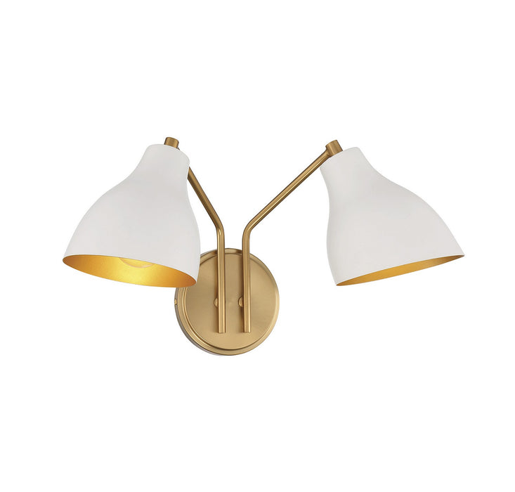 Meridian M90075WHNB Two Light Wall Sconce, White with Natural Brass