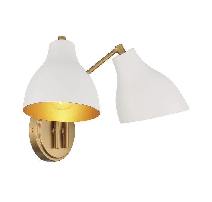 Meridian M90075WHNB Two Light Wall Sconce, White with Natural Brass