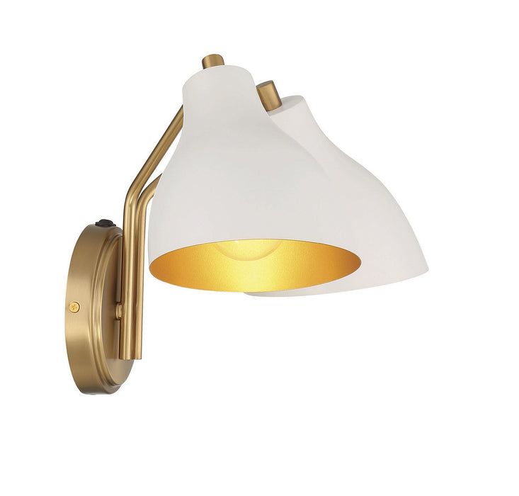 Meridian M90075WHNB Two Light Wall Sconce, White with Natural Brass