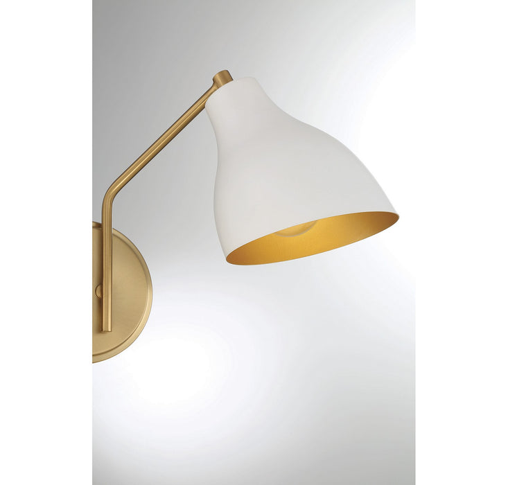 Meridian M90075WHNB Two Light Wall Sconce, White with Natural Brass