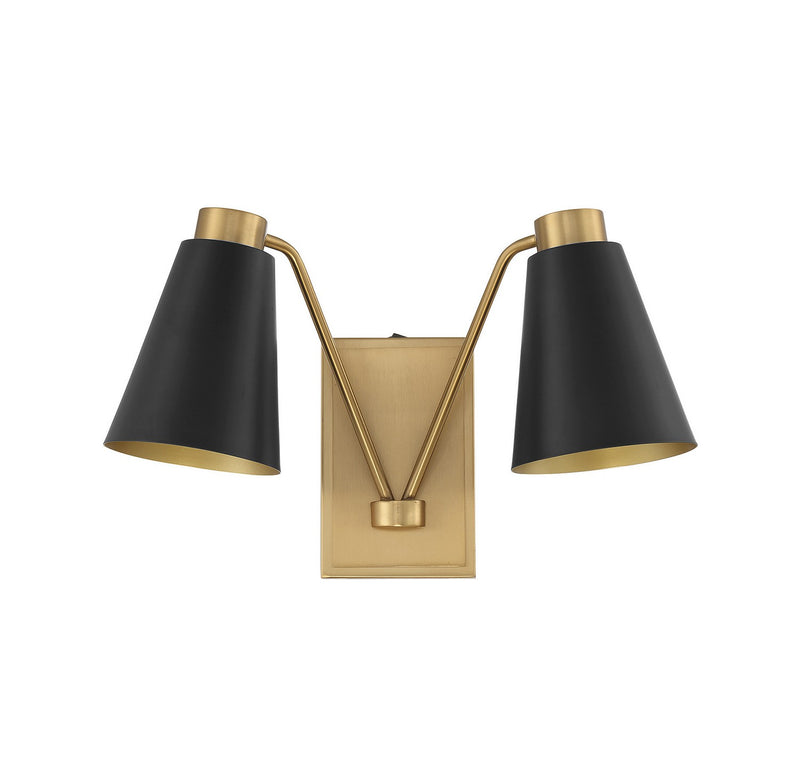 Meridian M90076MBKNB Two Light Wall Sconce, Matte Black with Natural Brass