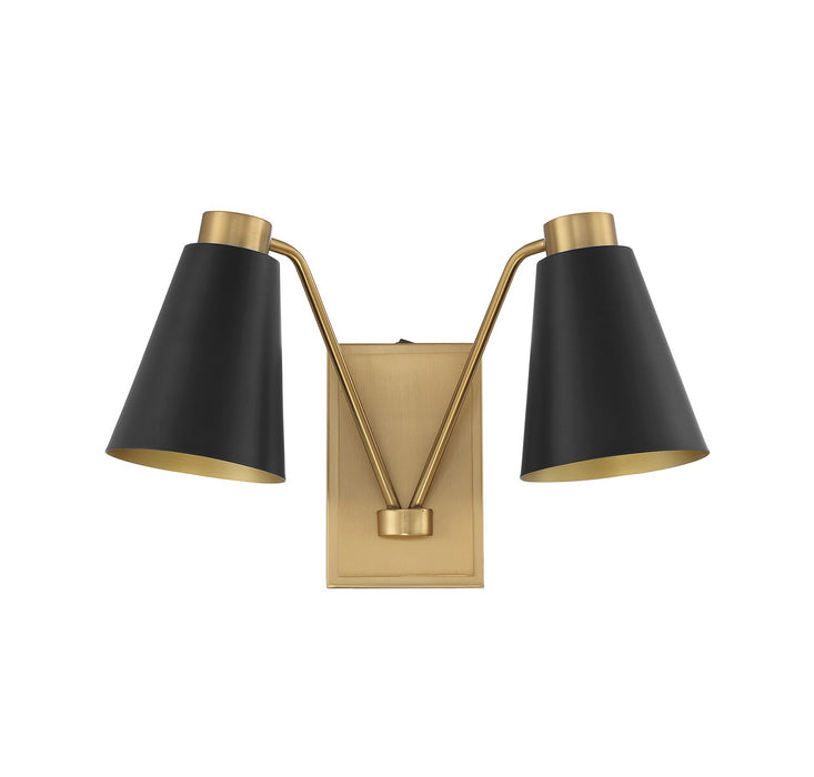 Meridian M90076MBKNB Two Light Wall Sconce, Matte Black with Natural Brass