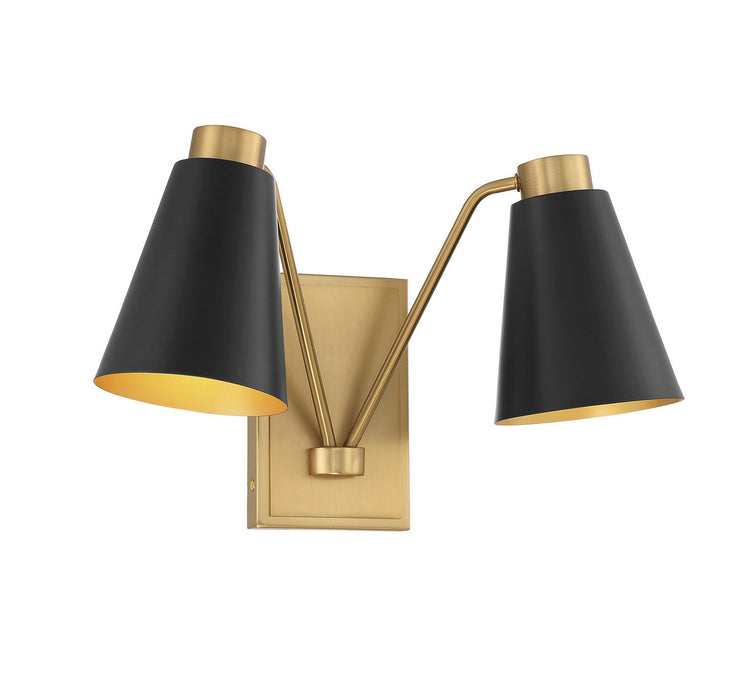 Meridian M90076MBKNB Two Light Wall Sconce, Matte Black with Natural Brass