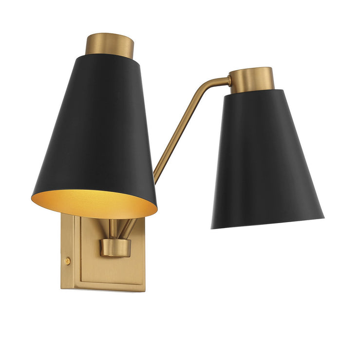 Meridian M90076MBKNB Two Light Wall Sconce, Matte Black with Natural Brass
