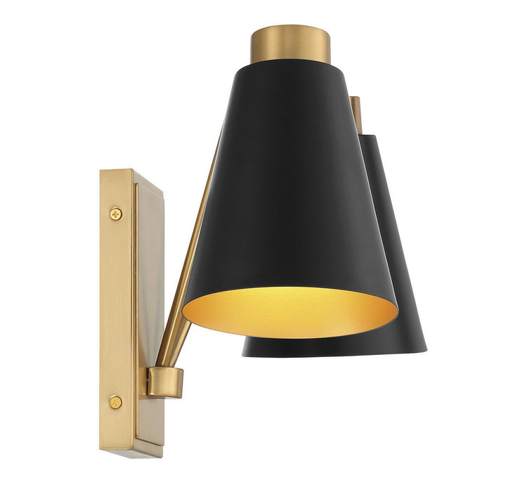 Meridian M90076MBKNB Two Light Wall Sconce, Matte Black with Natural Brass