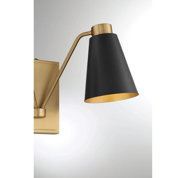 Meridian M90076MBKNB Two Light Wall Sconce, Matte Black with Natural Brass