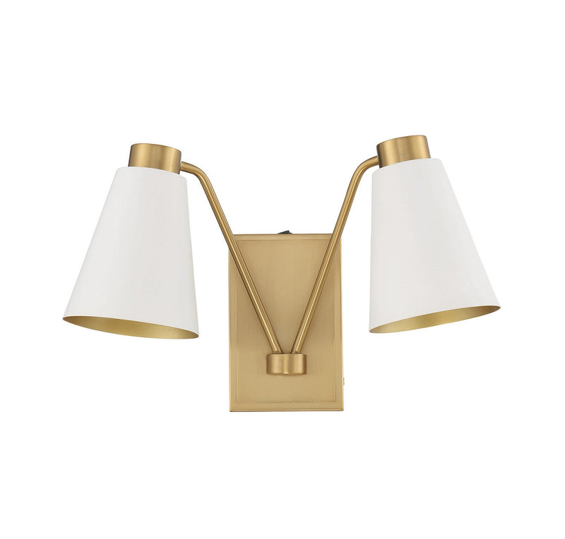 Meridian M90076WHNB Two Light Wall Sconce, White with Natural Brass