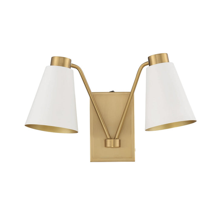 Meridian M90076WHNB Two Light Wall Sconce, White with Natural Brass