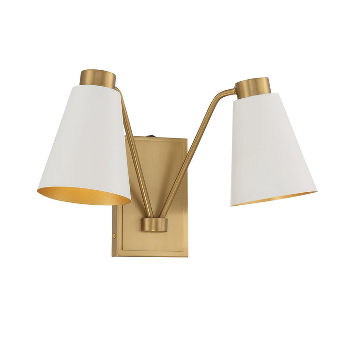 Meridian M90076WHNB Two Light Wall Sconce, White with Natural Brass