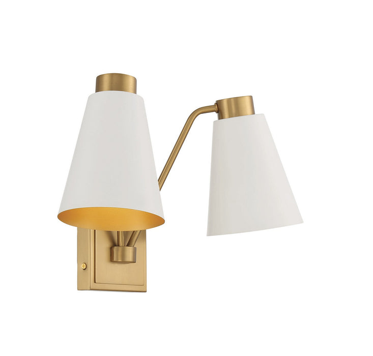 Meridian M90076WHNB Two Light Wall Sconce, White with Natural Brass