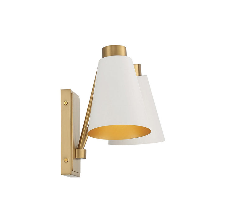 Meridian M90076WHNB Two Light Wall Sconce, White with Natural Brass