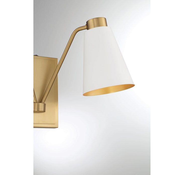 Meridian M90076WHNB Two Light Wall Sconce, White with Natural Brass