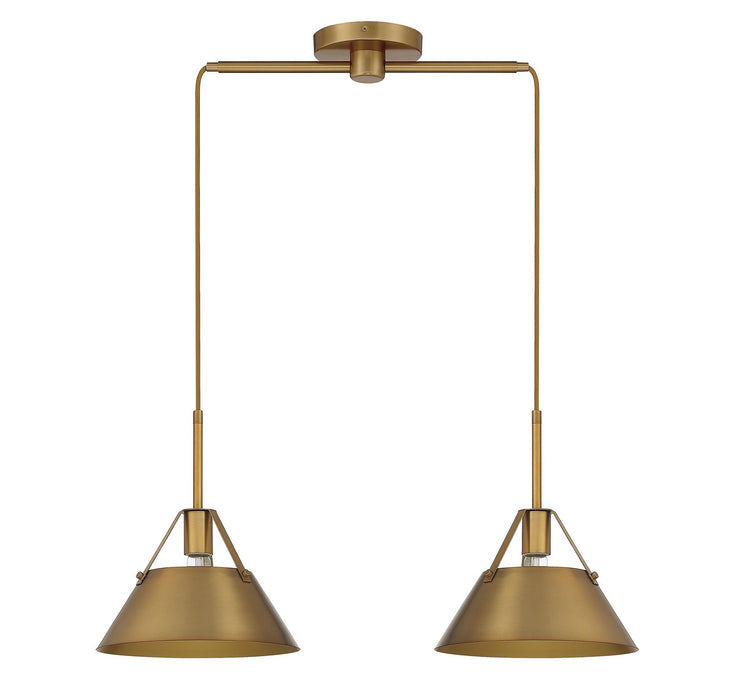 Meridian M100107NB Two Light Chandelier, Natural Brass