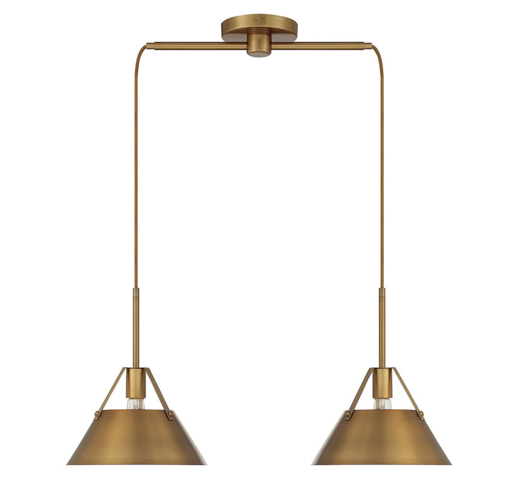 Meridian M100107NB Two Light Chandelier, Natural Brass