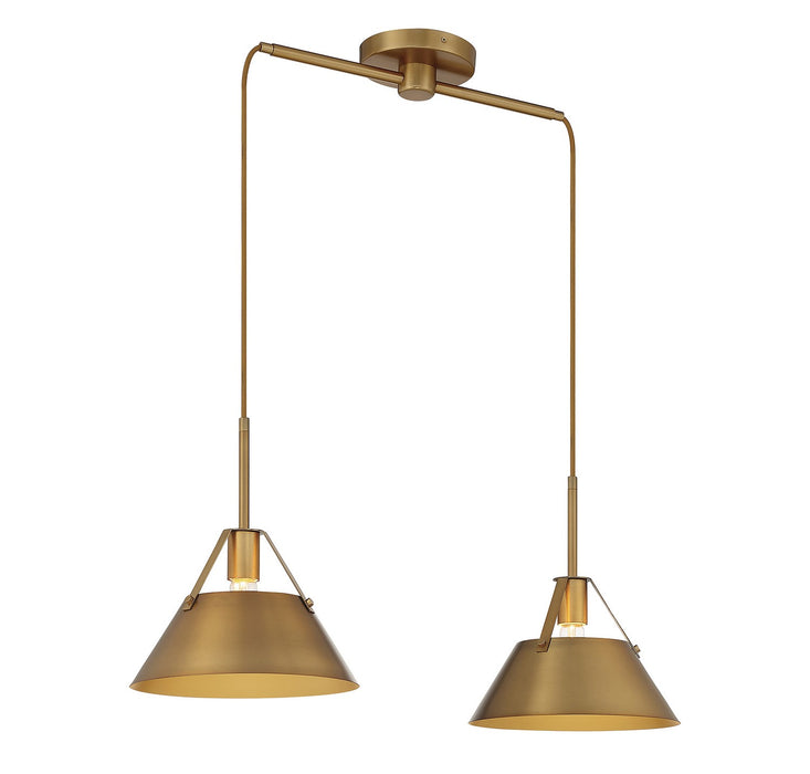 Meridian M100107NB Two Light Chandelier, Natural Brass