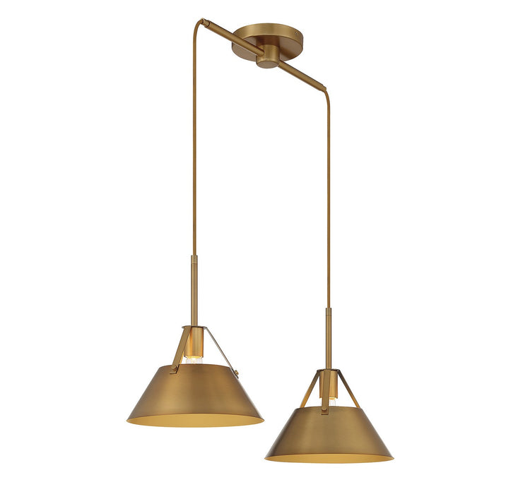 Meridian M100107NB Two Light Chandelier, Natural Brass