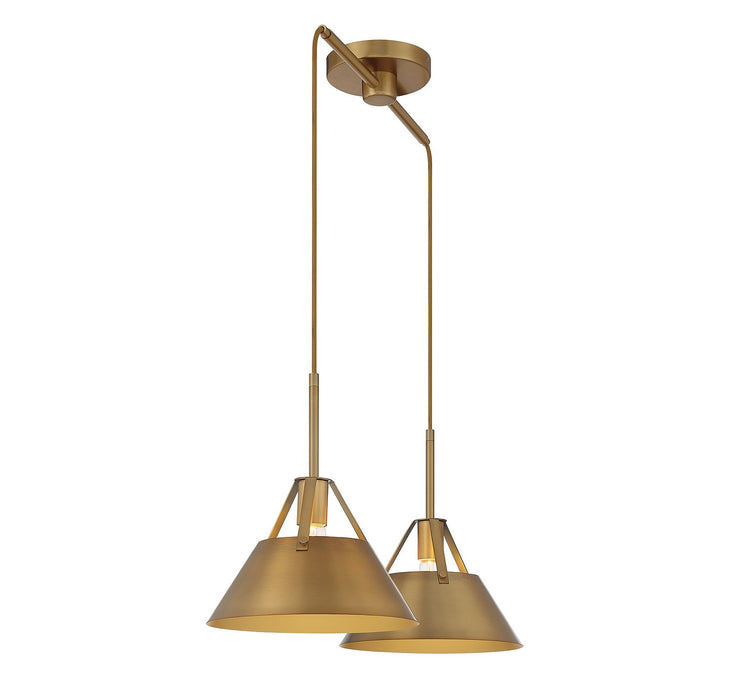 Meridian M100107NB Two Light Chandelier, Natural Brass