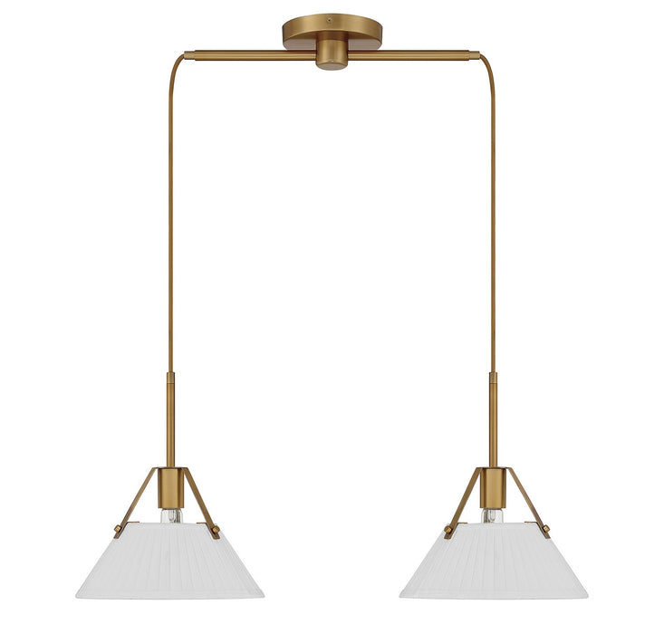 Meridian M100108NB Two Light Chandelier, Natural Brass