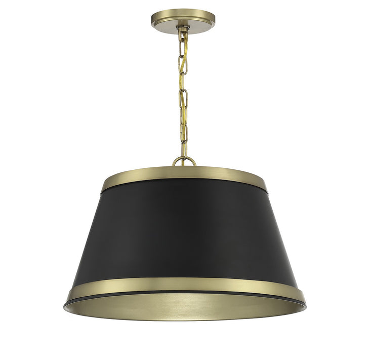 Meridian M7013MBKNB Three Light Pendant, Matte Black with Natural Brass