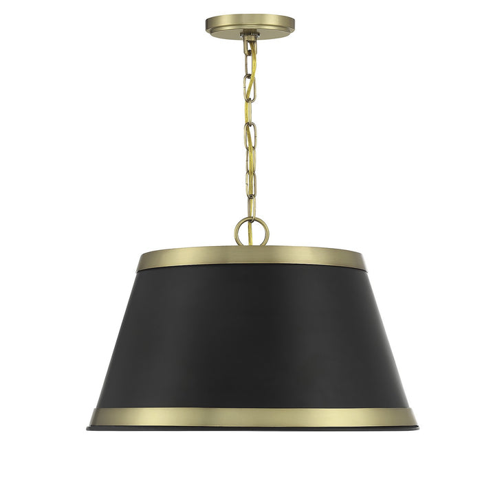 Meridian M7013MBKNB Three Light Pendant, Matte Black with Natural Brass