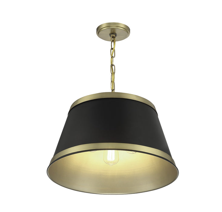 Meridian M7013MBKNB Three Light Pendant, Matte Black with Natural Brass