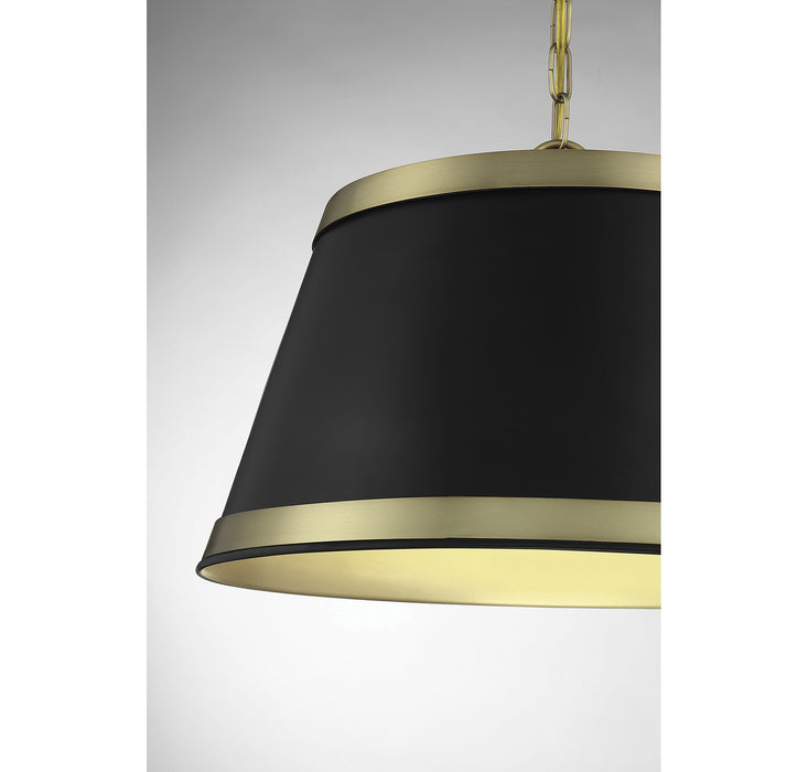 Meridian M7013MBKNB Three Light Pendant, Matte Black with Natural Brass