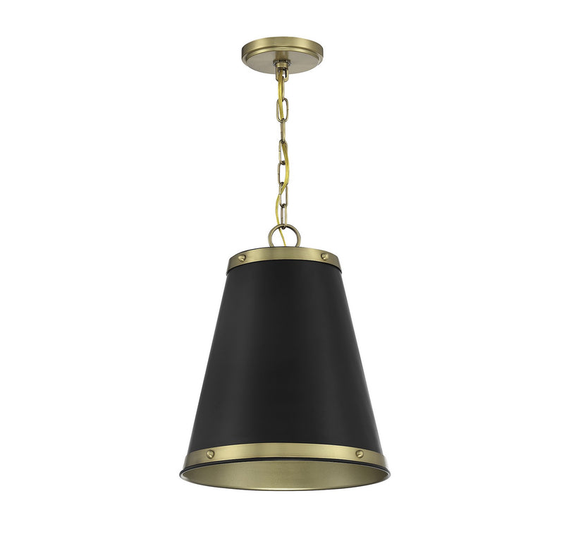 Meridian M7014MBKNB One Light Pendant, Matte Black with Natural Brass