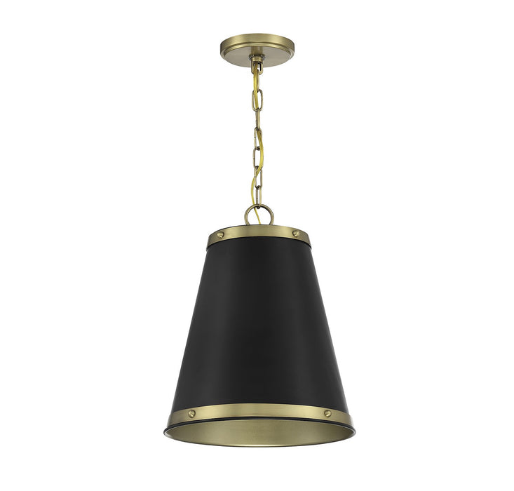 Meridian M7014MBKNB One Light Pendant, Matte Black with Natural Brass