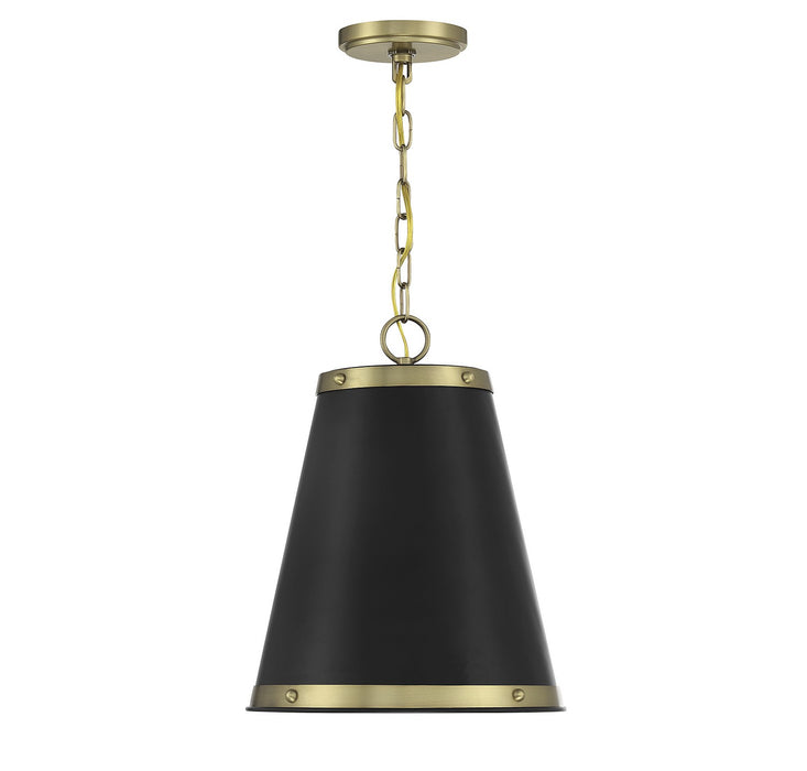 Meridian M7014MBKNB One Light Pendant, Matte Black with Natural Brass