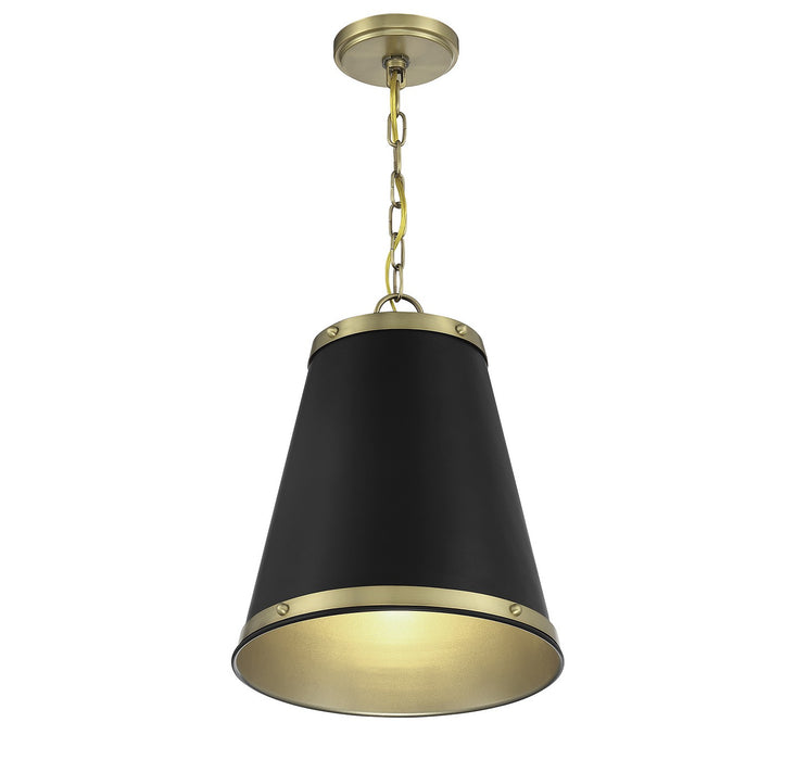 Meridian M7014MBKNB One Light Pendant, Matte Black with Natural Brass