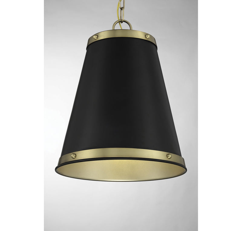 Meridian M7014MBKNB One Light Pendant, Matte Black with Natural Brass