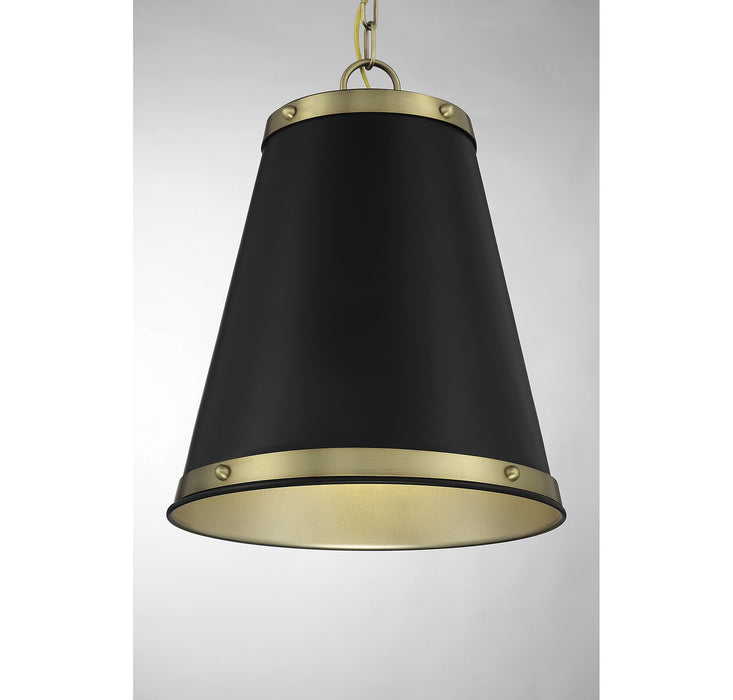Meridian M7014MBKNB One Light Pendant, Matte Black with Natural Brass