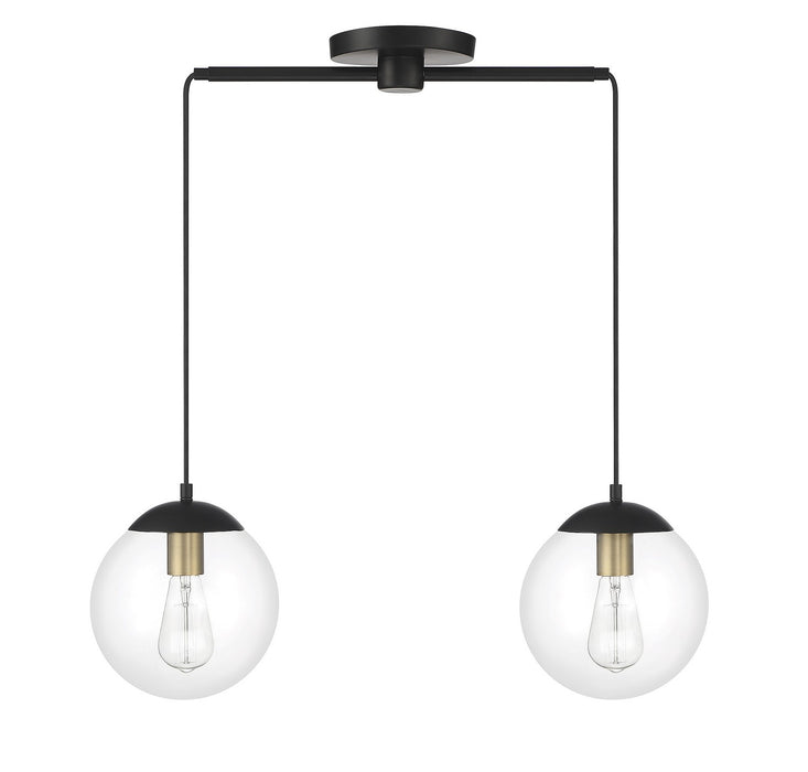 Meridian M100110MBKNB Two Light Chandelier, Matte Black with Natural Brass
