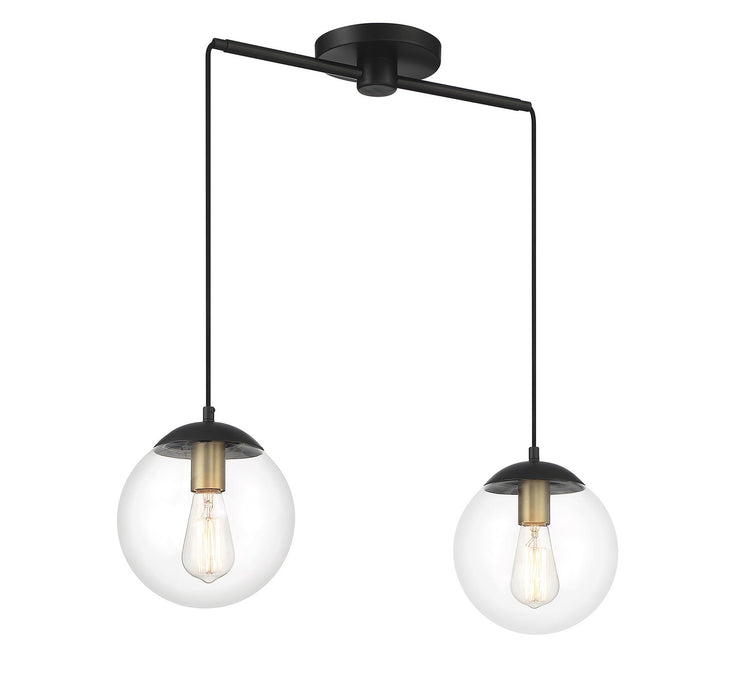 Meridian M100110MBKNB Two Light Chandelier, Matte Black with Natural Brass
