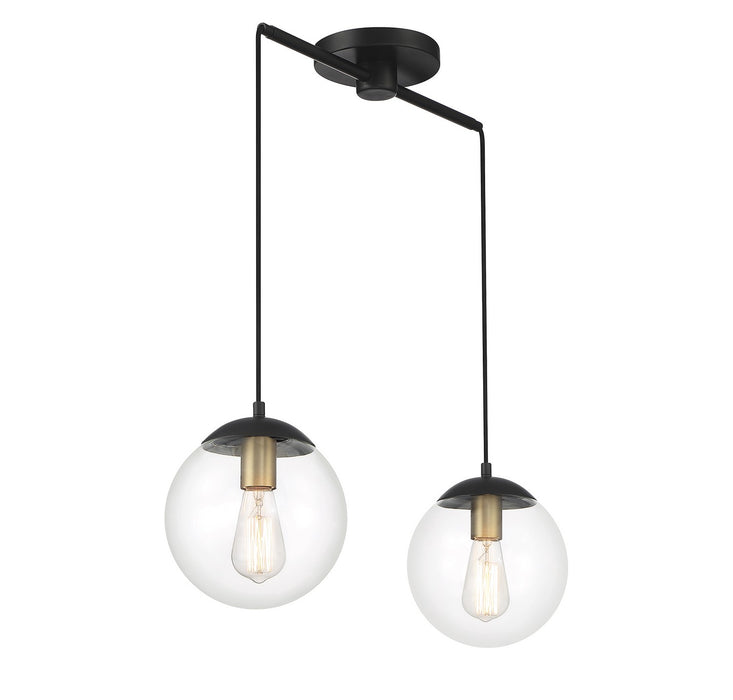 Meridian M100110MBKNB Two Light Chandelier, Matte Black with Natural Brass